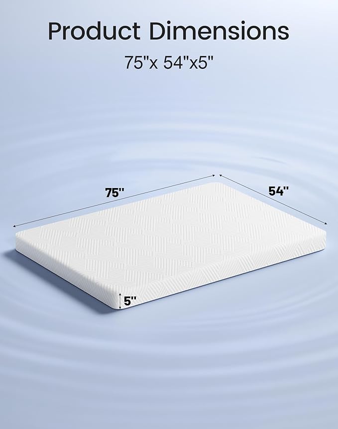 Full Size Mattress 5 Inch, Firm Memory Foam Mattresses in a Box for Back Pain Relief, Pressure Relief Cool Sleep with Gel Foam, Removeable Fiberglass Free Cover, CertiPUR-US Certified 75''x 54''