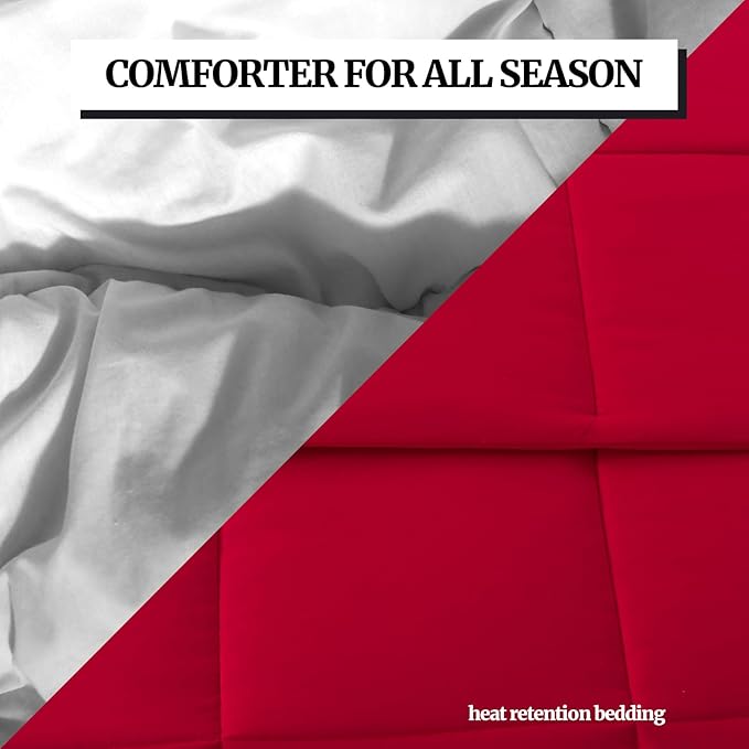 Duvet Insert Down Alternative Bedding Comforter King Size - All-Season Bedding - Lightweight & Machine Washable (Bright Red, King (U.S. Standard))