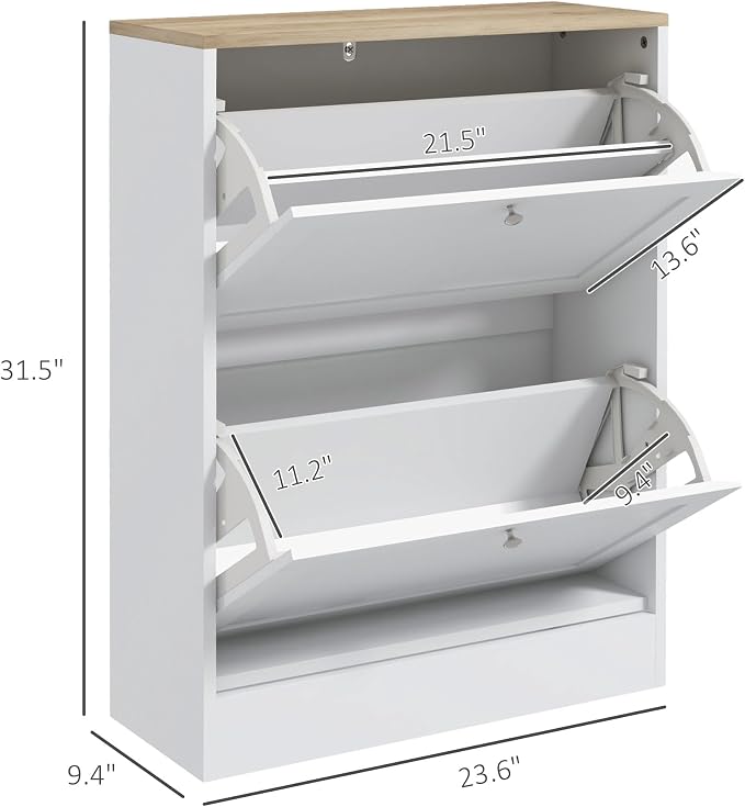 HOMCOM Slim Shoe Cabinet for Entryway, Modern Hidden Shoe Storage Cabinet with 2 Flip Drawers and Adjustable Shelves for 8-12 Pairs of Shoes, White - Image 3