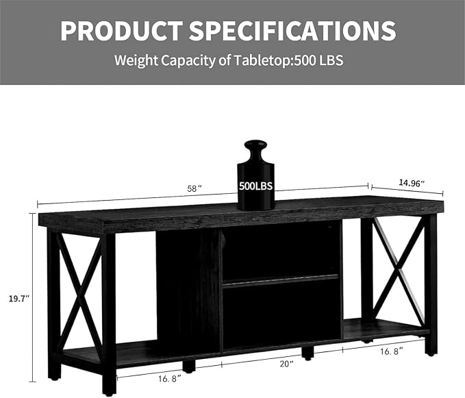 GAZHOME TV Stand for TV up to 65 Inches, TV Cabinet with Open Storage, TV Console Unit with Shelving for Living Room, Entertainment Room, Black - Image 2