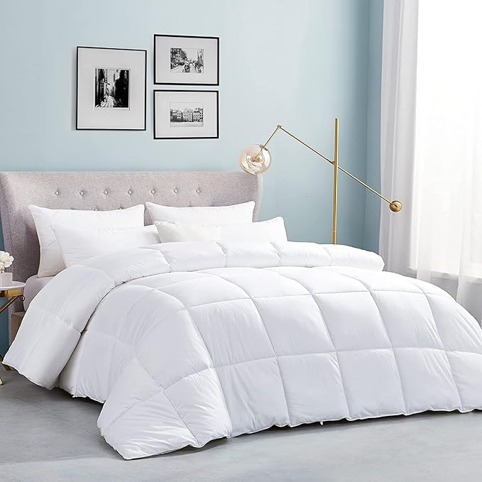Luxurious Oversize California King Size Hard-to-FIND 75 Oz Fill Weight Goose Down Alternative Comforter, 600 Thread Count 100% Egyptian Cotton Cover, 700 Fill Power, Solid White Color