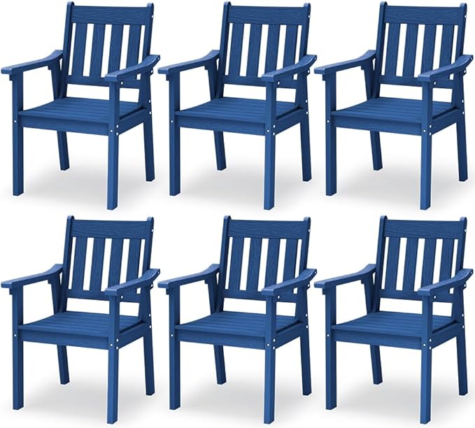 YEFU Patio Dining Chairs Set of 6: All Weather Outdoor Dining Chairs with Wide Curved Seat and Backrest - Outdoor Furniture Plastic for Outside Backyard/Garden/Porch/Deck 350lbs Capacity Blue by YEFU
