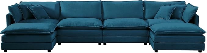 ERYE U-Shaped Oversized Sectional Sofa Modern Deep Seat Reversible Chaises Sofa&Couch with Movable Ottomans and 6 Pillows, Modular Sleeper Upholstered Couch for Living Room, Apartment, Studio, Office