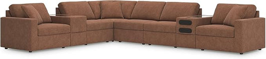 Signature Design by Ashley Modern Modmax Stain Resistant L-Shape Left-Arm Facing 8-Piece Sectional with Audio and Storage Consoles, Orange