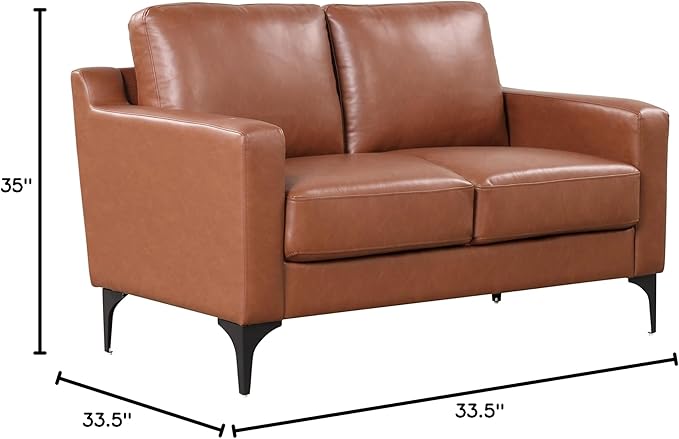 Serta Triton 55.5" Loveseat, Transitional Modern, Dreamcoil Comfort, Metal Legs, Vegan Leather, Brown