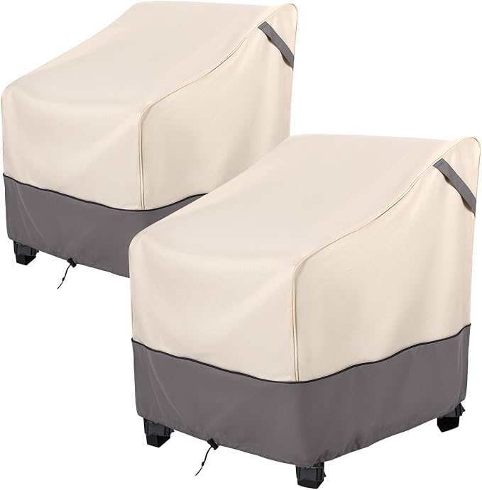 Waterproof Patio Furniture Chair Covers 2-Pack, Heavy Duty 600D Oxford Outdoor Protector for Deep Seat Chairs, UV & Wind Resistant All-Season Protection, 32"W x 37"D x 36"H (Beige/Grey) by Bestalent