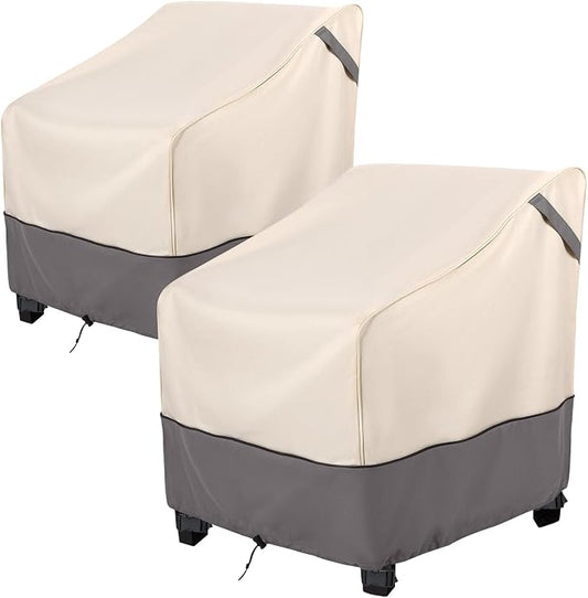 Waterproof Patio Furniture Chair Covers 2-Pack, Heavy Duty 600D Oxford Outdoor Protector for Deep Seat Chairs, UV & Wind Resistant All-Season Protection, 29"W x 30"D x 36"H (Beige/Grey) by Bestalent