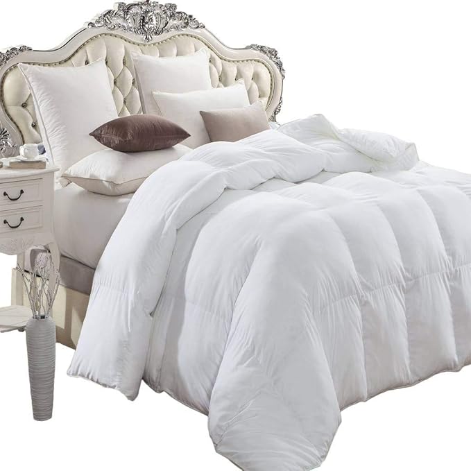 King Size, Luxury 1200 Thread Count Year Round Super Soft 100% Egyptian Cotton White Down Alternative Comforter Duvet, White Solid, 750 Fill Power, 50 Oz Fill Weight