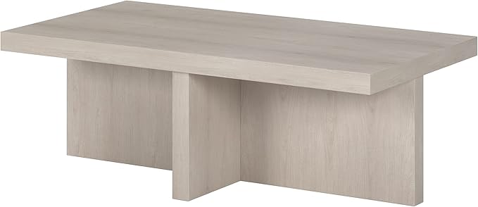 Henn&Hart 44" Rectangular Wood Pedestal Low-Profile Coffee Table for Living Room, Family Room, or Office, Beech White