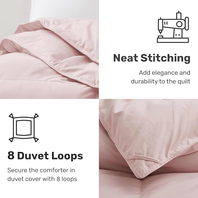 UNIKOME Goose Feather Down Fiber Comforter King Size, All Season Duvet Insert with Soft Downproof Cover, Cloud-Like Fluffiness Bed Comforters with Corner Tabs (King, Pink, 88"X104")