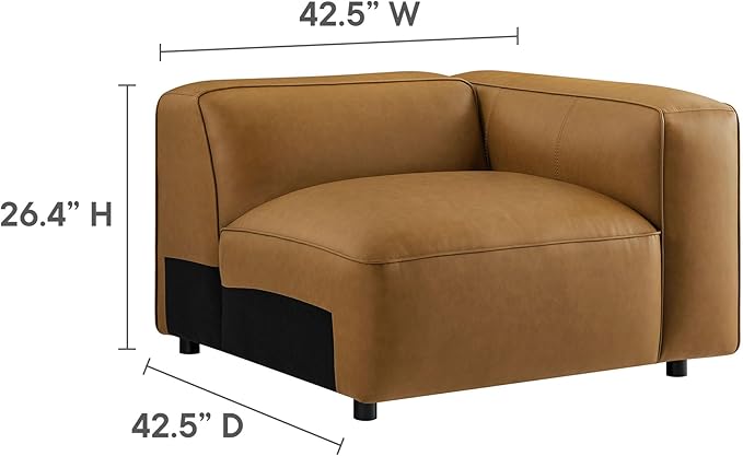 Modway Auren Vegan Leather 3 Piece Modular Sofa in Camel - Faux Leather 3 Seater Couch - Comfy Mid Century Modern PU Leather Sofa for Living Room, Apartment, Loft