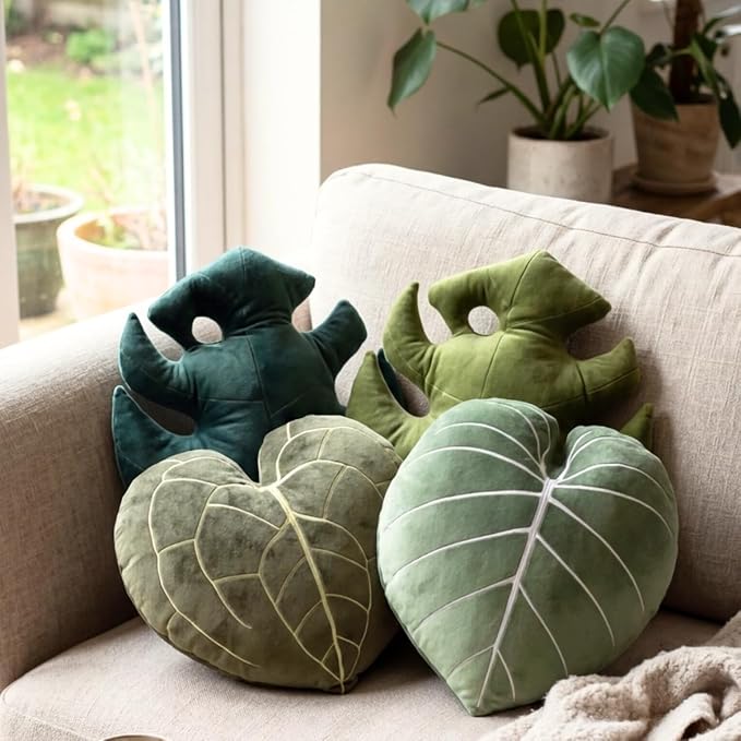 Green Philosophy Co. Monstera Leaf™ Pillow - Mossy Earth - Large Soft Plant-Shaped Plush Cushion for Couch, Bed, or Reading Nook - Cute & Unique Nature-Inspired Decor Throw Pillow