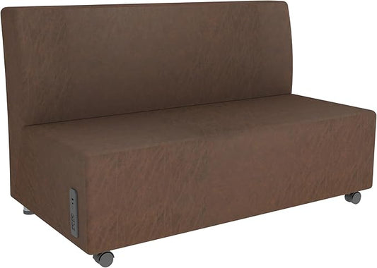 FDP Pro Series Rustic Armless Mobile Sofa with Tech Outlet and USB Charging Distressed Faux Leather, Hand Upholstered Commercial Furniture for Hotel Lobby, Office, Restaurant, Home - Walnut
