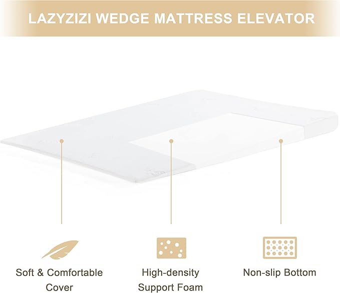 Lazyzizi King Inclined Wedge Mattress Topper, 5-Inch, Washable, Non-Slip Bottom, Promotes Better Sleep, Reduces Snoring, GERD Relief