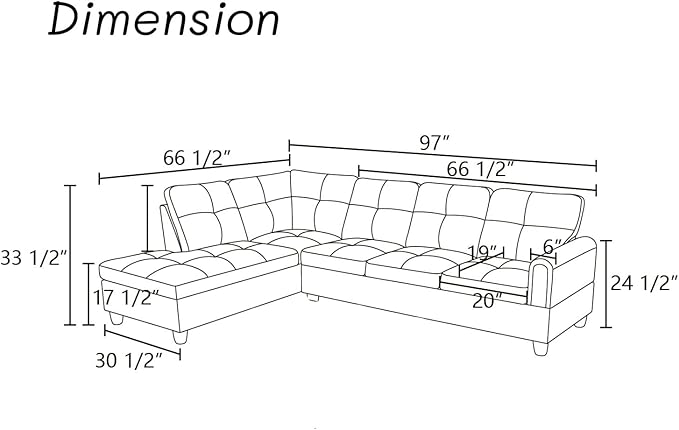 L Shape Sectional Couch with Chaise, 97 Inch Modular Sofa with Ergonomic Reclined Backrest, Sectional Couches for Living Room, High-Density Foam, for Office and Small Apartment, Black