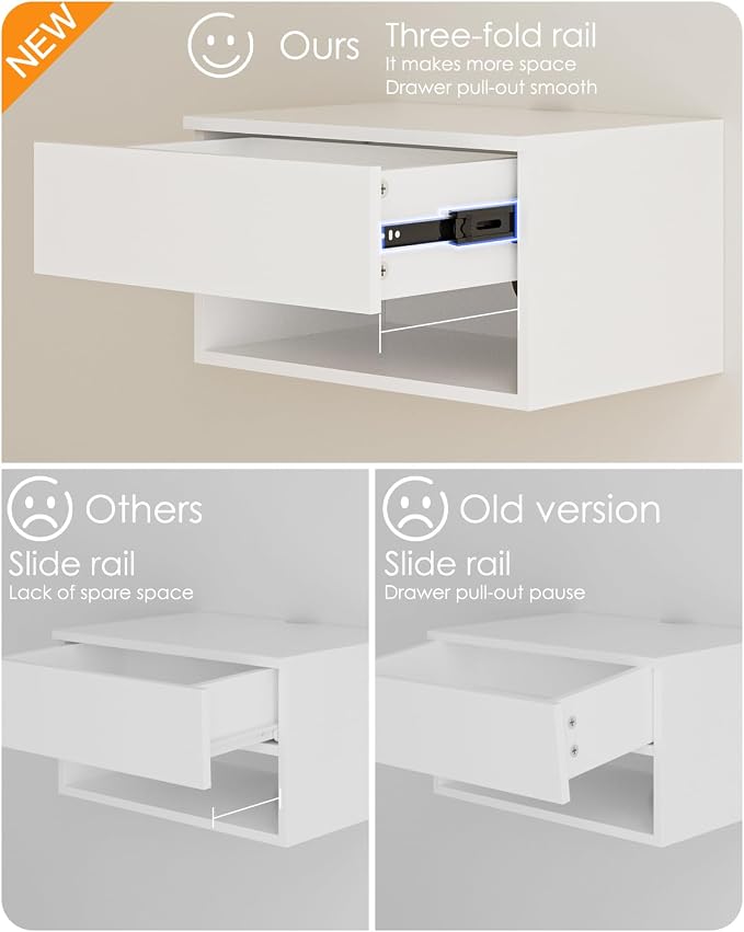 Floating Nightstand, Small Modern Floating Nightstand with Drawer, Floating Shelves for Bedroom, Bathroom (White) - Image 5