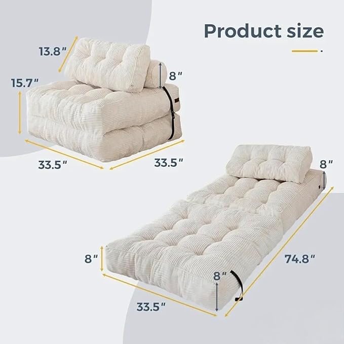 Folding Sofa Bed, Convertible Couch with Pillows and Back Support Portable Couch Bed, Comfortable Futon Sofa Bed for Versatile Home Use Living Room and Bedroom
