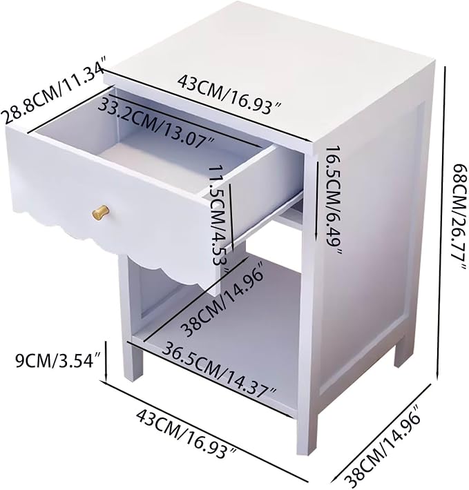 26“ Modern White Nightstand with Drawer and Open Shelf, Scalloped Edge Bedside Table for Bedroom, Cute Minimalist Side Table for Girls' Room (Light Purple) - Image 2