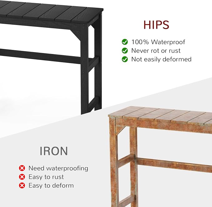 Stoog 3-Piece Patio Bar Set – All-Weather HIPS Outdoor Bar Stools Set of 2, Counter Height Bar Table with Waterproof Top, Fade & Rot Resistant, for Backyard, Deck, Garden, Black - Image 5