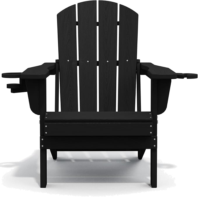 SERWALL HDPE Folding Adirondack Chair with Dual Cup Holder - Composite Adirondack Chair - Black - Image 11