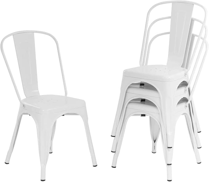 FDW | Set of 4 Metal Dining Chairs | Cream | Stackable Tolix Side Chairs with Backrest | Scratch-Resistant | Non-Slip Feet | Indoor/Outdoor Use | 330 lbs Capacity | Ideal for Kitchen & Restaurant by FDW