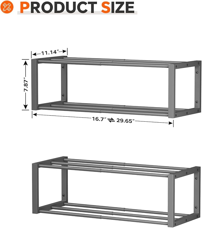 Homeiju Hanging Shoe Organizer,2 Pack Wall Mounted Shoe Rack Holds 12 Pairs,Space Saving Metal Wall Shoe Rack,Hanging Shoe Rack Shoe Holder for Small Space,Entryway,Closet,RV,Camper (Grey) - Image 3