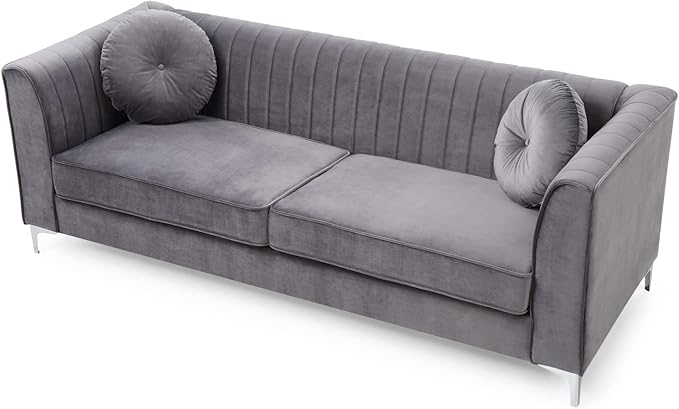 Glory Furniture Delray Velvet Upholstered Sofa in Gray/Chrome Legs