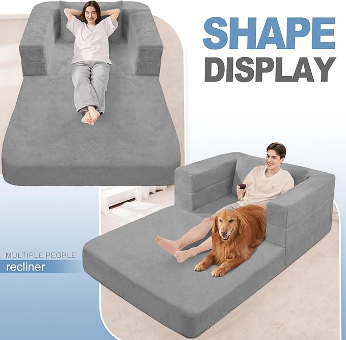Futon Sofa Bed with Pillow, 3-in-1 Sleeper Sofa Bed with Removable Cover, Convertible Floor Sofa Bed, No Assembly Boneless Couch for Living Room, Bedroom