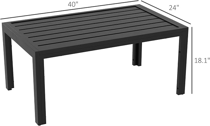 Outsunny Patio Coffee Table, Rectangle Outdoor Side Table with Steel Frame and Slat Tabletop for Garden, Balcony, Backyard, Porch, Black - Image 3