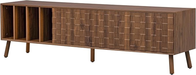 Merax 70" TV Stand for TVs Up to 80", Modern Entertainment Center with 3 Doors and Vertical Open Shelves, Media Console with Unique Mosaic Front Design for Living Room - Image 9