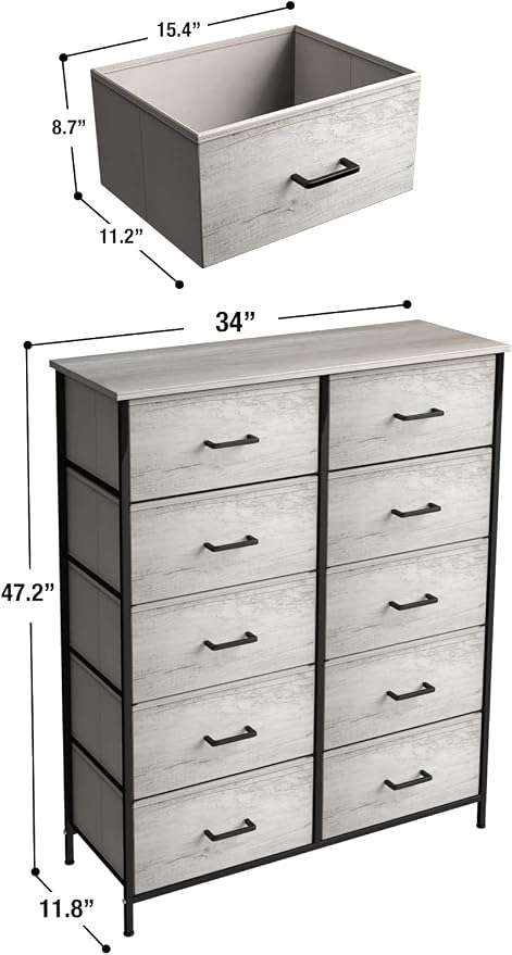 Sorbus Dresser with 10 Faux Wood Drawers - Chest Organizer Unit with Steel Frame Wood Top & Handle Easy Pull Fabric Bins for Clothes - Storage Furniture for Bedroom, Hallway, Living Room & Closet - Image 3