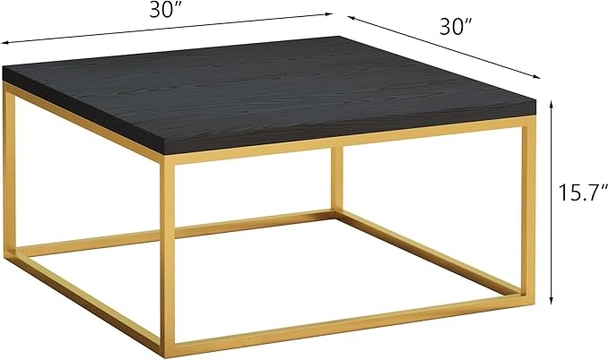 CENSI 30" Square Coffee Table, Black Oak & Gold Living Room Center Table, Modern Industrial Glam Style, Extra Thick 1.2" Wood Top, Sturdy Metal Frame, Luxury Cocktail Table, Easy Assembly