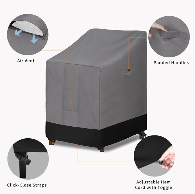 Easy-Going Heavy Duty Outdoor Stackable Chair Cover, Waterproof Patio Chair Cover, Windproof Outdoor Furniture Cover with Air Vent (2 Pack-28Wx36Dx47H inch, Gray/Black) - Image 4