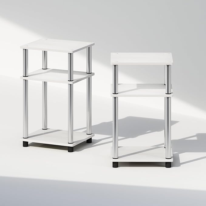 Furinno Just 3-Tier Turn-N-Tube Open Storage Nightstand, 2-Pack, Plastic Poles, White Oak/Stainless Steel - Image 6
