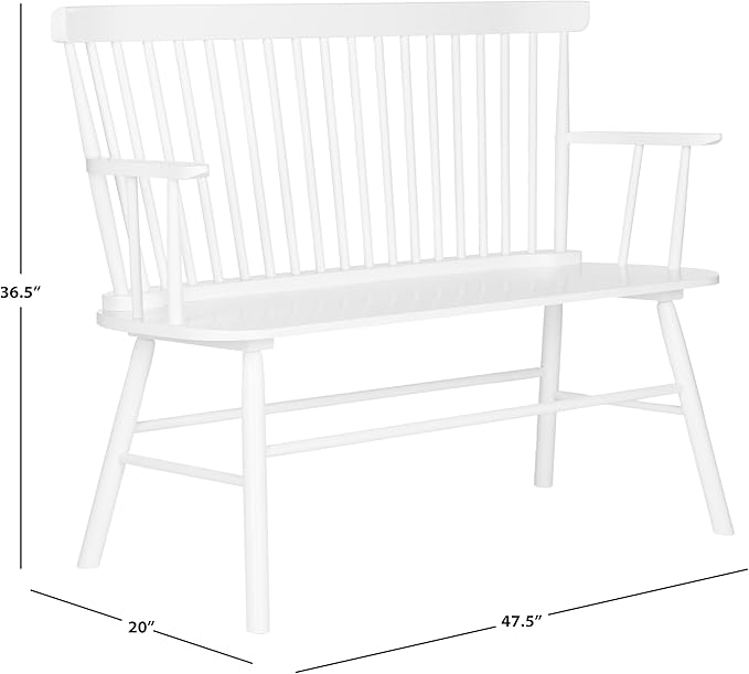 SAFAVIEH Home Collection – Addison White Solid Wood Spindle Back Loveseat Bench, Farmhouse Settee for Entryway Living Room or Dining Area (AMH8513B)