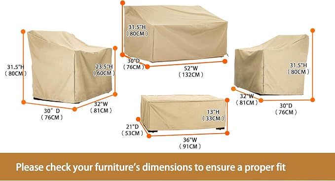 Patio Furniture Covers,Outdoor Furniture Cover Waterproof,Patio Furniture Set Covers for 4 Piece Outdoor Conversation Set,Patio Covers Set (Beige) - Image 9