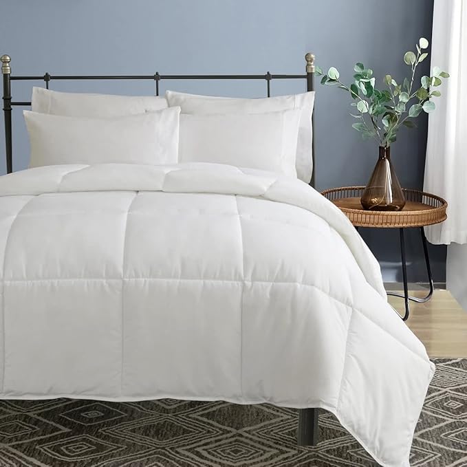 Dafinner 100% Cotton Cover Comforter Twin Size, Ultra-Soft Down Alternative Duvet Insert with Lyocell & Climaloft™ Blend Fill, Breathable Microfiber Comforter for All-Season (68x90”, White)