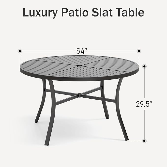 PHI VILLA Outdoor Round Dining Table for 6, 54" Large Metal Wrought Iron Table with Umbrella Hole, All Weather Furniture for Patio, Deck, Yard, Porch - Black - Image 3