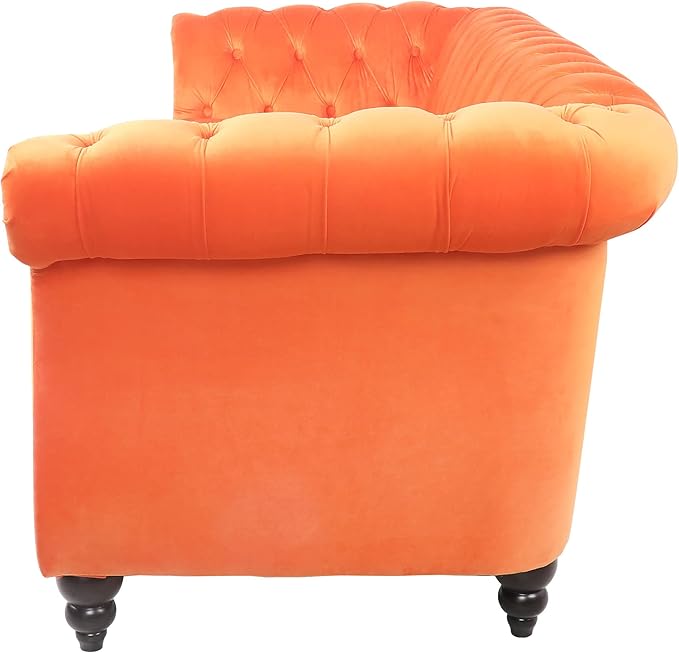 LEVNARY Velvet Chesterfield Sofa, Classic Tufted Upholstered Couch, Modern 3 Seater Couch Long Settee Furniture with Tufted Back for Living Room Office (Orange)