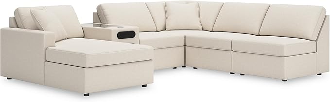 Signature Design by Ashley Modern Modmax Stain Resistant U-Shape Right-Arm Facing 6-Piece Sectional with Chaise and Audio Console, Beige