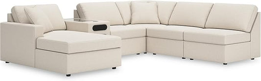 Signature Design by Ashley Modern Modmax Stain Resistant U-Shape Right-Arm Facing 6-Piece Sectional with Chaise and Audio Console, Beige
