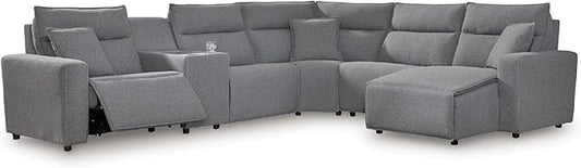 Signature Design by Ashley Modern ModMax II Stain Resistant U-Shape Left-Arm Facing 6-Piece Power Reclining Sectional with Chaise and Adjustable Headrest, Gray