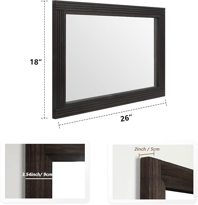 YOSHOOT Hand-Made Wooden Spliced Wall Mirror for Bathroom, Rustic Farmhouse Vanity Mirror, Décor Wall Art, Solid Wood Frame, Vertical or Horizontal Hanging - Image 3
