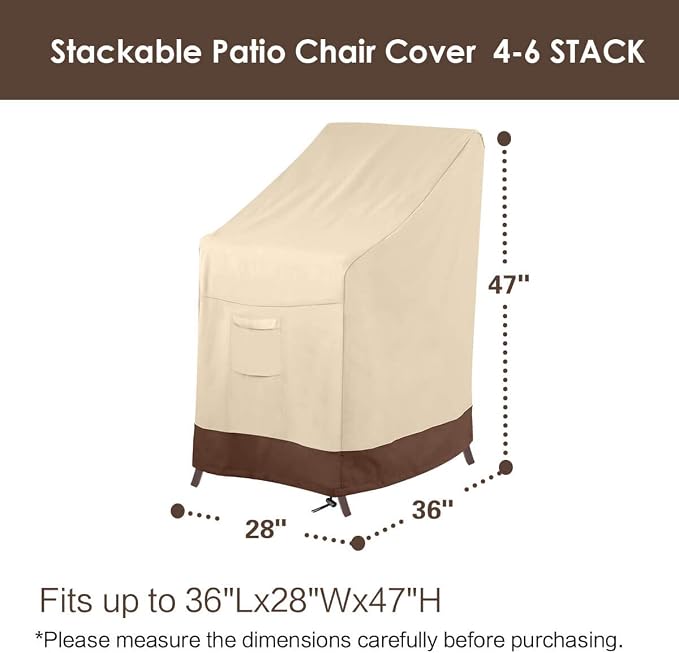 Vailge Stackable Patio Chair Cover,100% Waterproof Outdoor Chair Cover, Heavy Duty Lawn Patio Furniture Covers,Fits for 4-6 Stackable Dining Chairs,2 Pack-36 Lx28 Wx47 H,Beige&Brown - Image 2