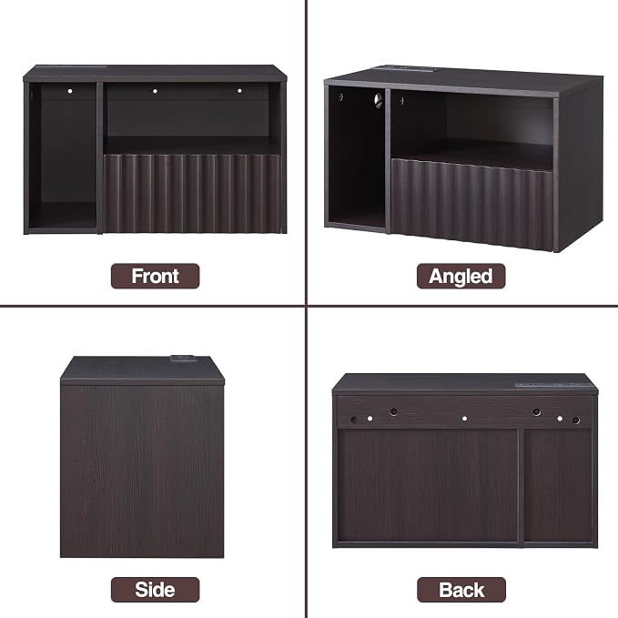 BuildHom Modern Espresso Fluted Floating Nightstand with Charging Station, NightStand with Drawers, Bedside with USB Ports and Outlets, Bedroom Furniture (Set of 2) - Image 8