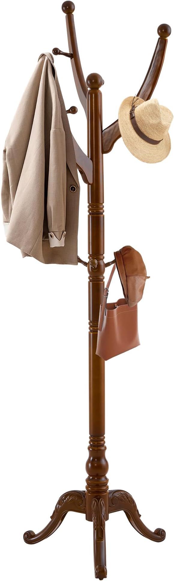 Wooden Coat Rack Freestanding, Solid Wood Coat Rack Stand with 13 Hooks, Mid-Century Modern Heavy Duty Coat Racks,Walnut Brown Standing Coat Jacket Hanger Clothes Tree Stand for Corner, Office by coatrackfreestanding