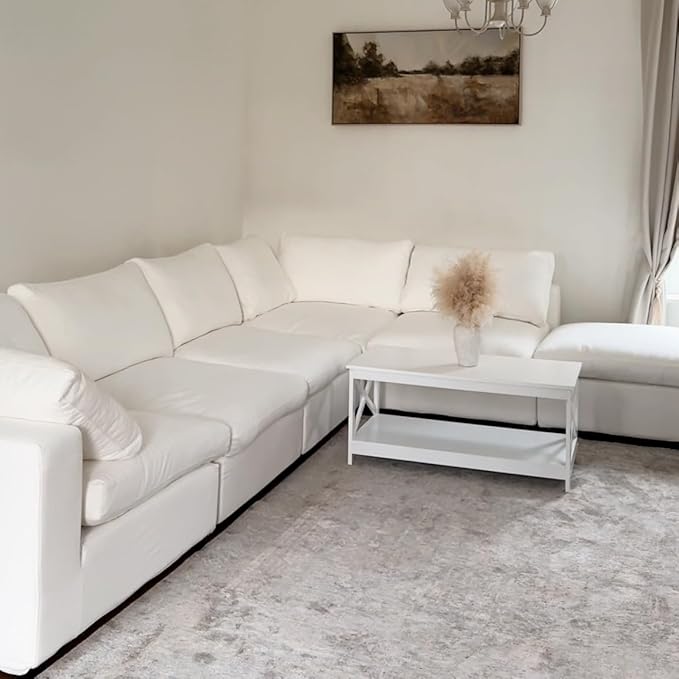 Acanva Modular U-Shaped Sectional Cloud Couch, Free Combination Minimalist Sofa, Convertible to DayBed with Shredded Latex Filled Cushion and Removable Slipcovers for Living Room, 5 Seater + Ottoman