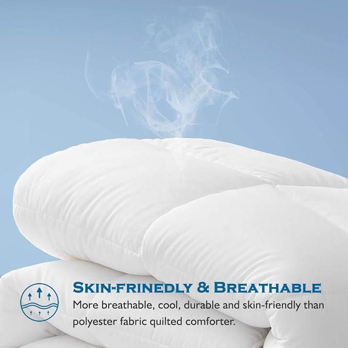 Dafinner 100% Cotton Cover Comforter Queen Size, Ultra-Soft Down Alternative Duvet Insert with Lyocell & Climaloft™ Blend Fill, Breathable Microfiber Comforter for All-Season (90x90”, White)