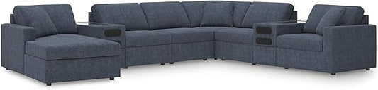 Signature Design by Ashley Modern Modmax Stain Resistant U-Shape Right-Arm Facing 8-PC Sectional with Chaise and Audio Consoles, Dark Blue