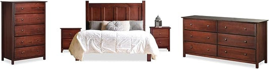 Grain Wood Furniture Shaker Solid Wood 5 Piece Bedroom Set in Cherry, King Bed